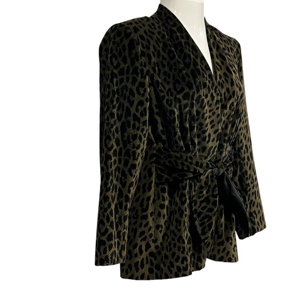 Bicci Florine Wachter Velvet Animal Print Jacket, USA, Vtg, Olive Black, 12 - Picture 11 of 13